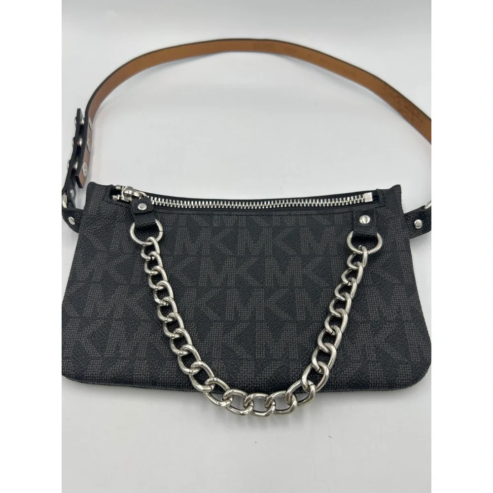 Michael Kors Black Signature Logo Belt Bag Chain Detail 35H1ST9N2B Waist Pack